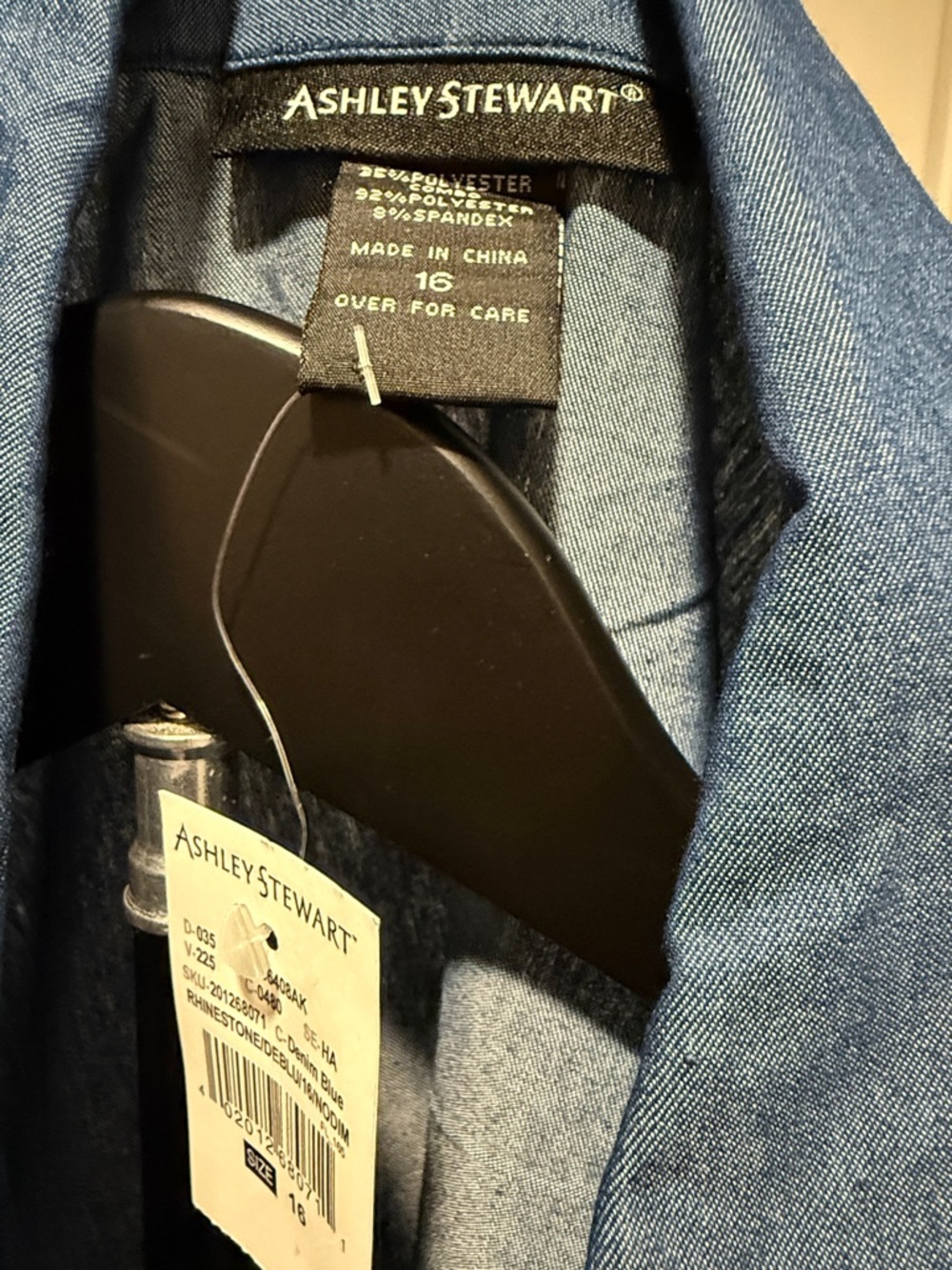 Ashley Stewart Navy Button-Down Shirt with Studded Yoke - Picture 2 of 8